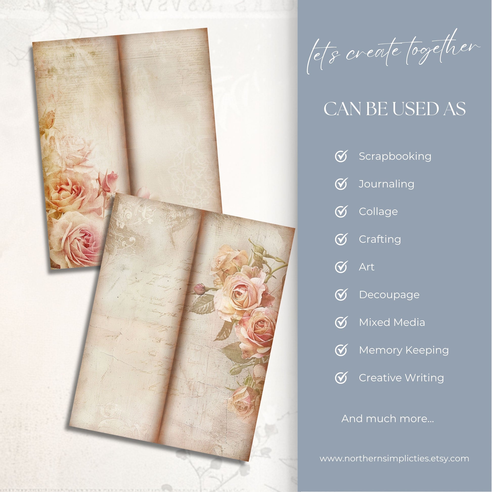 Valentine's Rose Tall Journal Pages