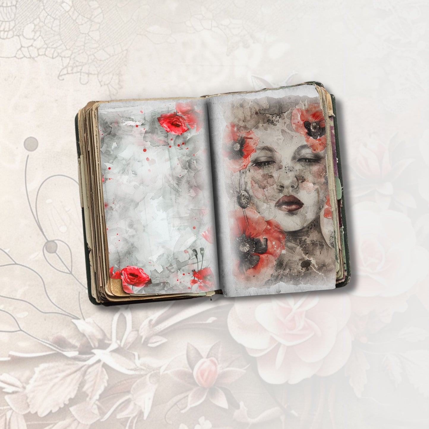 Mesmerizing Poppy Illusions Junk Journal Pages